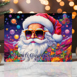 Cartão De Festividades Groovy Papais noeis Natal Psicodélico<br><div class="desc">Este cartão de Natal vibrante e divertido apresenta Papais noeis ranhosos vestindo óculos escuros contra um pano de fundo colorido e psicodélico. Perfeito para aqueles que adoram designs retrógrados e divertidos, este cartão adiciona uma reviravolta única para a temporada de férias. Mande algumas vibrações com esta corajosa e divertida saudação...</div>