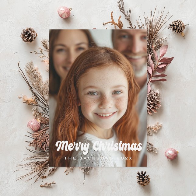 Cartão De Festividades Groovy Retro Feliz Design de Natal (Criador carregado)