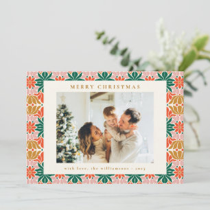 Cartão De Festividades Groovy Rosa Verde Floral Boho Duas Fotos
