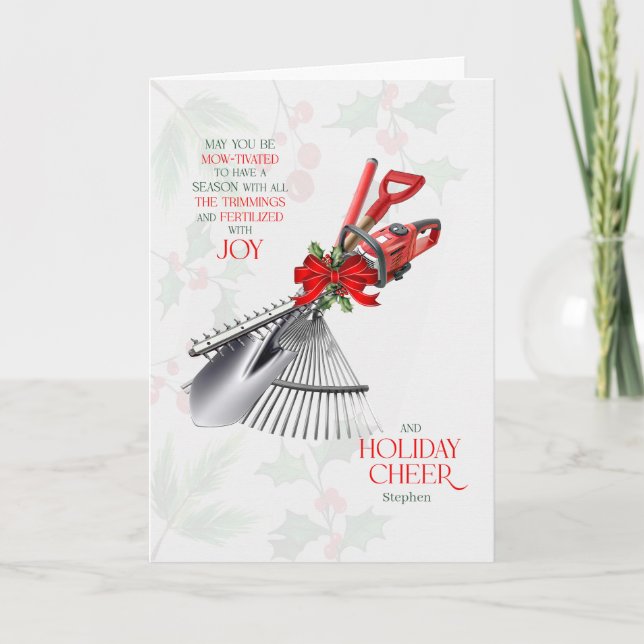 Cartão De Festividades Groundskeeper Season Fertilized with Joy with Name (Frente)