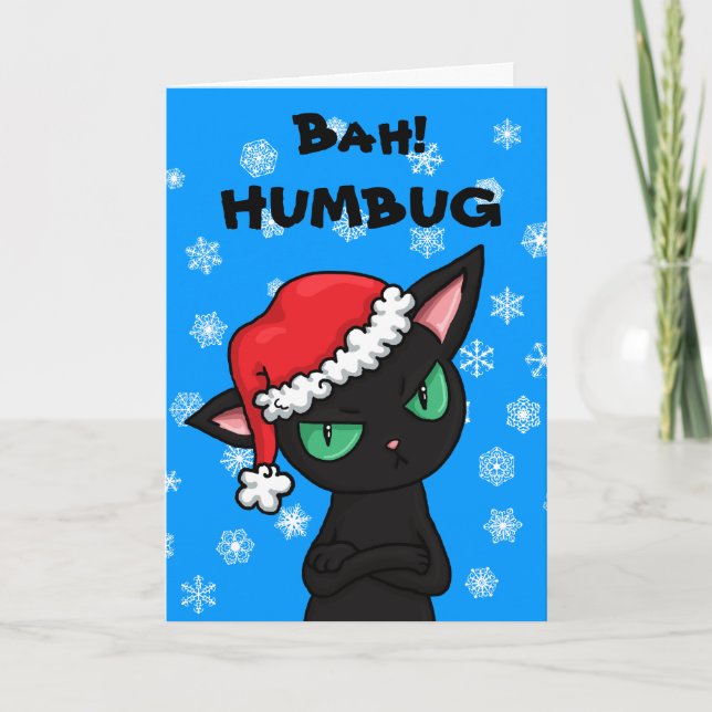 Cartão De Festividades Grumpy Black Cat Bah Humbug Christmas (Frente)