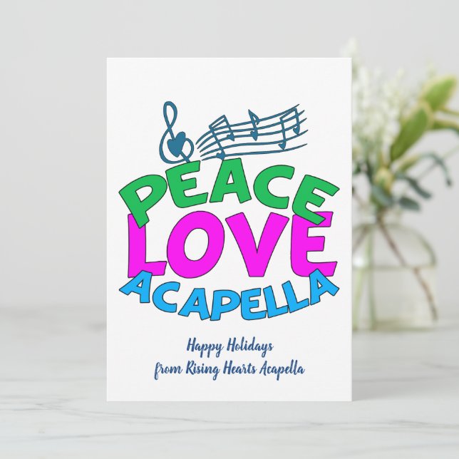 Cartão De Festividades Grupo Acapella Paz Amor Fofo Personalizável (Em pé/Frente)