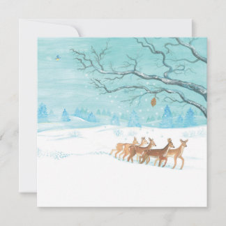 Cartão De Festividades Grupo de Corças no Inverno