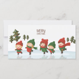 Cartão De Festividades Grupo de Crianças Patinando no Natal