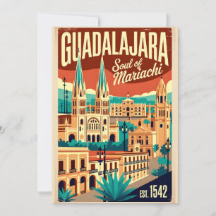 Cartão De Festividades Guadalajara Vintage México Alma do Mariachi Retro