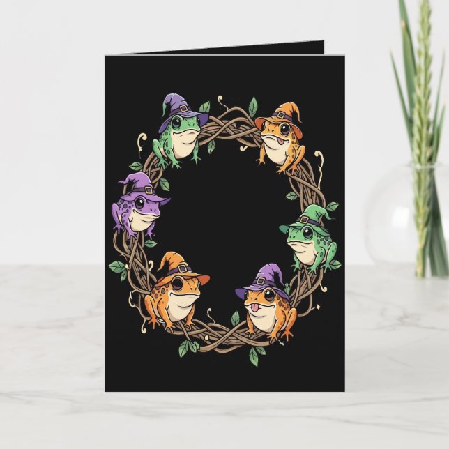 Cartão De Festividades Guarnição de Grinalda Caprichosa Adornada com Sapo (Frente)