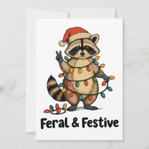 Cartão De Festividades Guaxinim Feral e Festivo Luzes de Natal