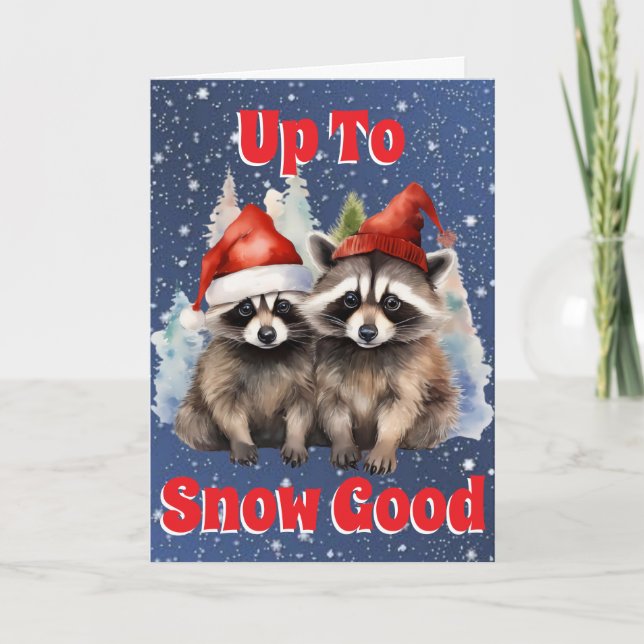 Cartão De Festividades Guaxinins de Férias Fazem Travessuras (Frente)