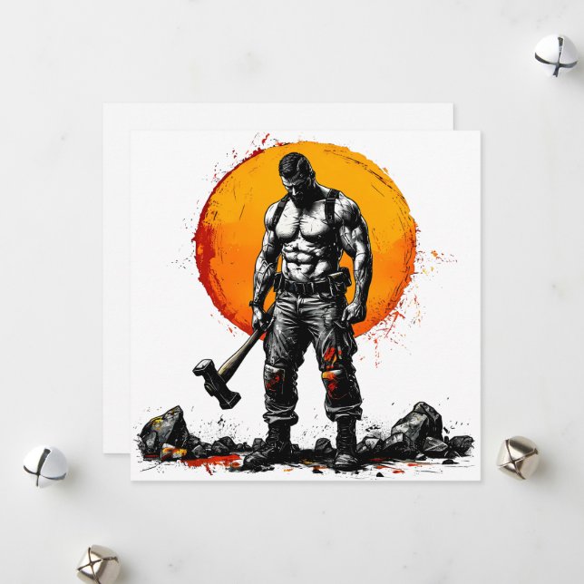 Cartão De Festividades guerreiro barbárie fantasia medieval força do humm (Frente/Verso In Situ)