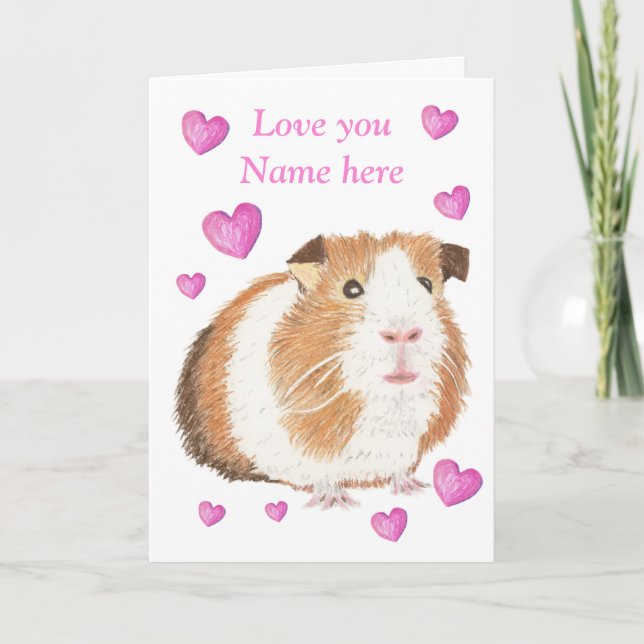 Cartão De Festividades Guinea Pig Valentine, Love You (Frente)