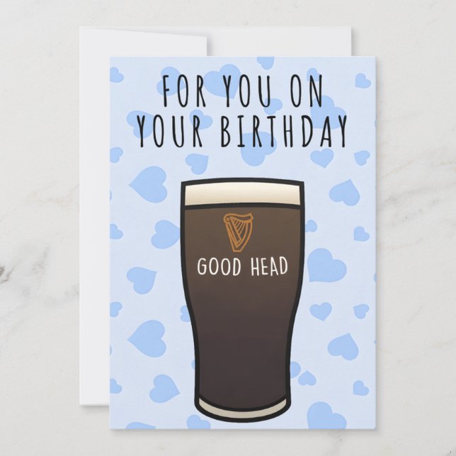 Cartão De Festividades Guinness Birthday card, "Good head" Rude card (Frente)