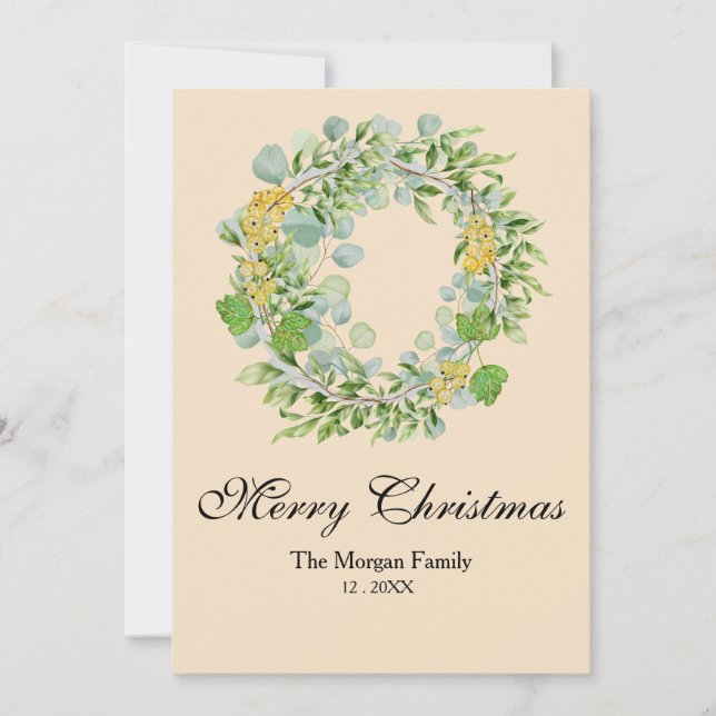 Cartão De Festividades Guirlanda de Natal Aquarela (Frente)