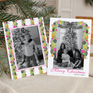 Cartão De Festividades Guirlanda de Natal Brilhante Preppy em Aquarela Fo