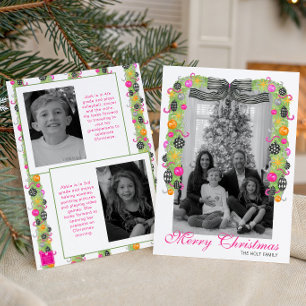Cartão De Festividades Guirlanda de Natal Brilhante Preppy em Aquarela Fo
