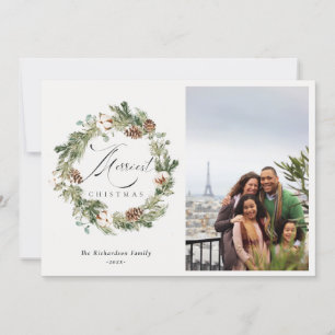 Cartão De Festividades Guirlanda de Natal com Foto de Pinha de Algodão Rú