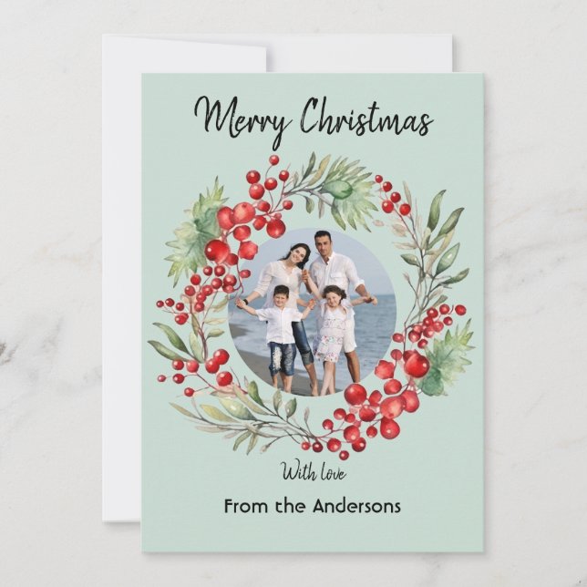 Cartão De Festividades Guirlanda de Natal de Frutas Vermelhas Inverno Ver (Frente)