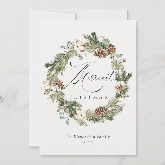 Cartão De Festividades Guirlanda de Natal mais Alegre de Cones de Pinheir (Frente)