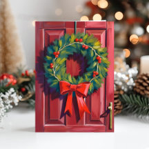 Guirlanda de Natal Porta Vermelha Aquarela