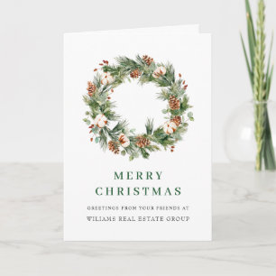 Cartão De Festividades Guirlanda de Pinhas em Aquarela Natal Corporativo