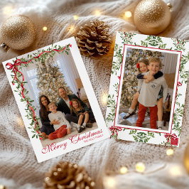 Cartão De Festividades Guirlanda de visco com laço vermelho em aquarela