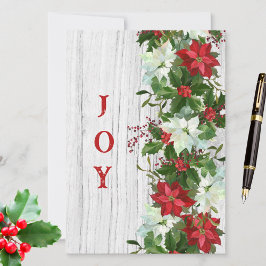Cartão De Festividades Guirlanda Rústica de Poinsettia em Madeira Branca 