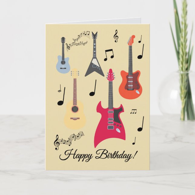 Cartão De Festividades Guitar Happy Birthday Card (Frente)