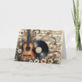 Cartão De Festividades Guitarra Clássica e Partitura de Natal