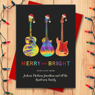 Cartão De Festividades Guitarra de Natal Personalizada Alegre e Brilhante