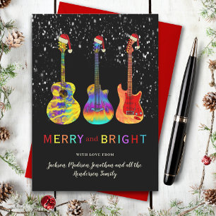 Cartão De Festividades Guitarra Divertida de Natal Alegre e Brilhante