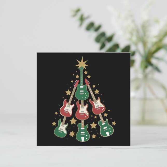 Cartão De Festividades Guitarra legal Árvore de Natal Amantes de Natal (Em pé/Frente)