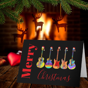 Cartão De Festividades Guitarras Musical Natal Jazzy Colorido