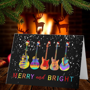 Cartão De Festividades Guitarras Usando Chapéus de Papai Noel