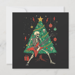 Cartão De Festividades Guitarrista do Esqueleto de Natal