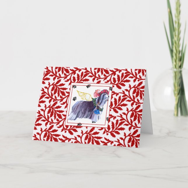 Cartão De Festividades Gullivers Angels Bearded Collie NOEL Holiday Card (Frente)