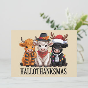 Cartão De Festividades Hallothanksmas Outono Vaca Temporada Assustadora F