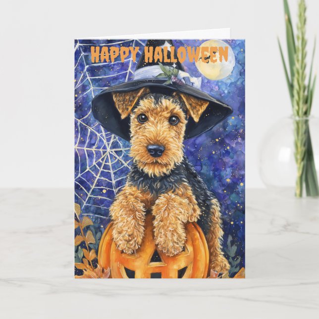 Cartão De Festividades Halloween Airedale Terrier (Frente)