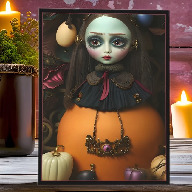 Cartão De Festividades Halloween assustador, quarta-feira Doll Surreal Go (Cute & creepy Halloween gothic doll surreal art greeting card)