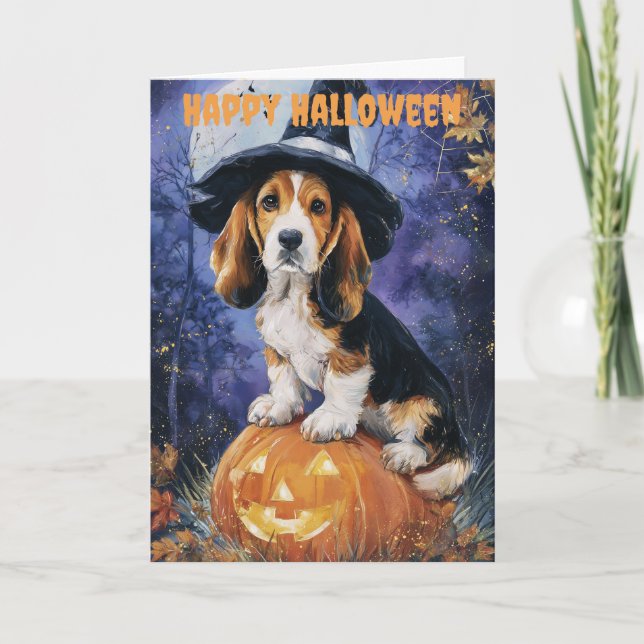 Cartão De Festividades Halloween Basset Hound (Frente)