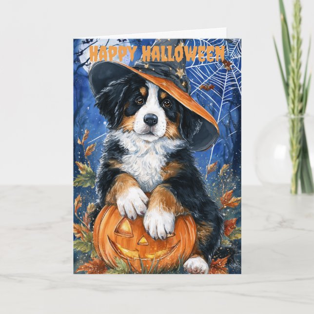 Cartão De Festividades Halloween Bernese Mountain Dog (Frente)