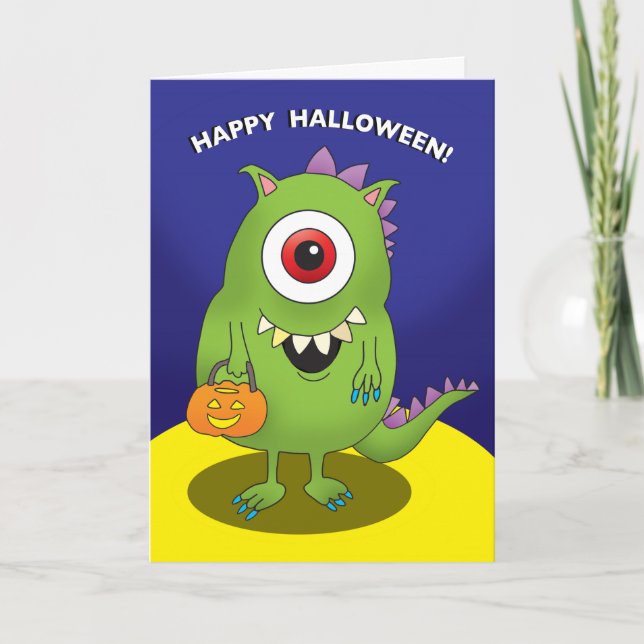 Cartão De Festividades Halloween card - Monster with big eye, funny kids (Frente)