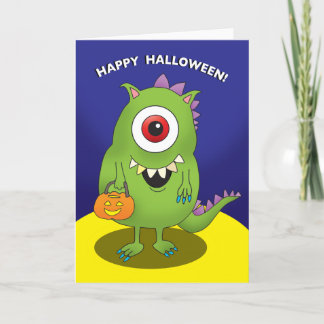 Cartão De Festividades Halloween card - Monster with big eye, funny kids