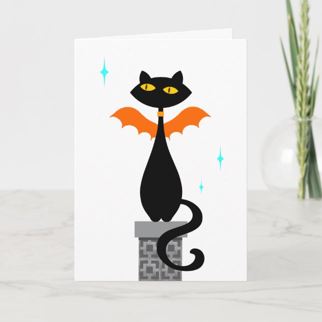 Cartão De Festividades Halloween Cat Bat (Frente)