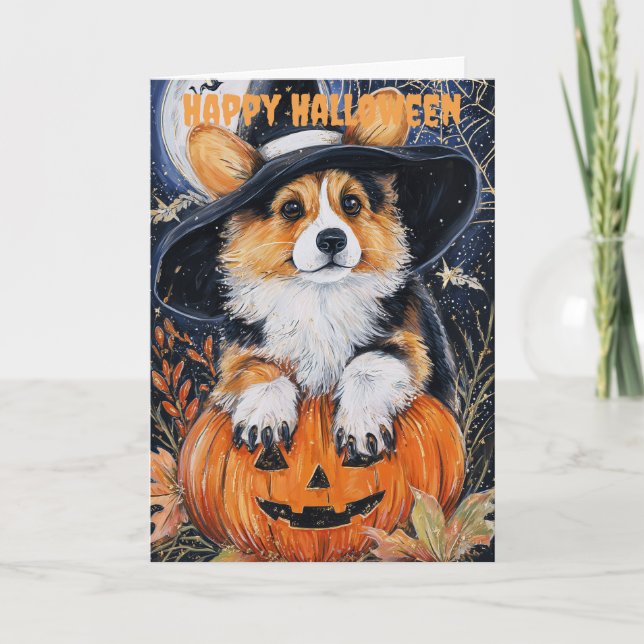 Cartão De Festividades Halloween Corgi Dog (Frente)