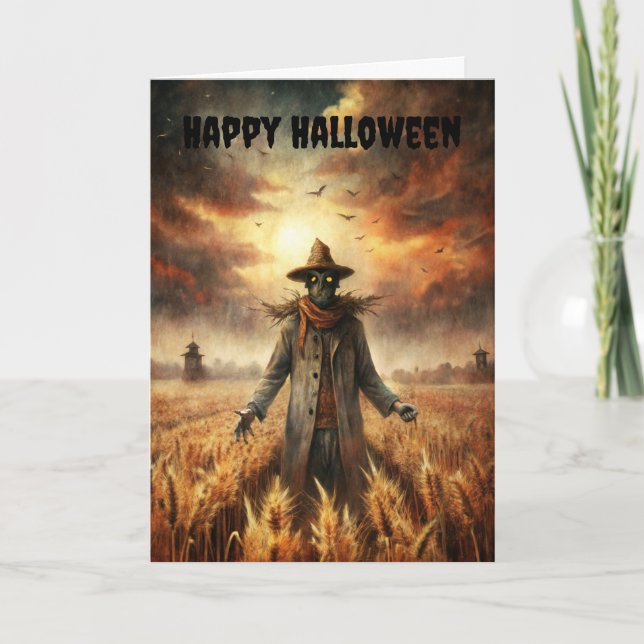 Cartão De Festividades Halloween Creepy Scarecrow (Frente)