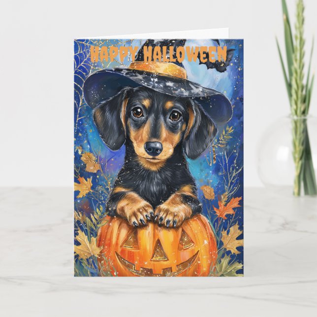Cartão De Festividades Halloween Dachshund Dog (Frente)