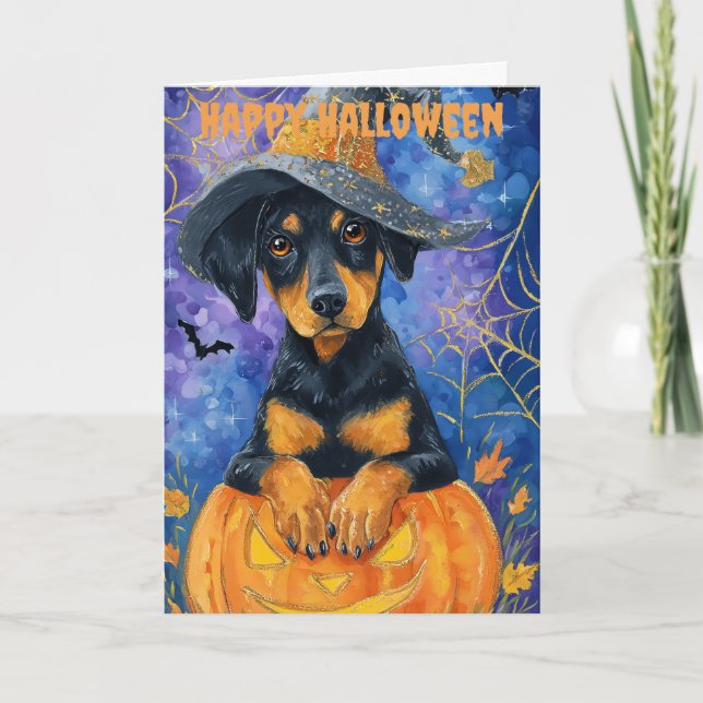Cartão De Festividades Halloween Doberman Dog (Frente)