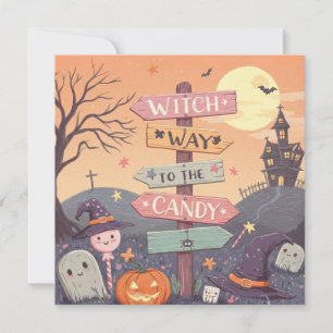 Cartão De Festividades Halloween Feminino - Caminho da Bruxa para os Doce