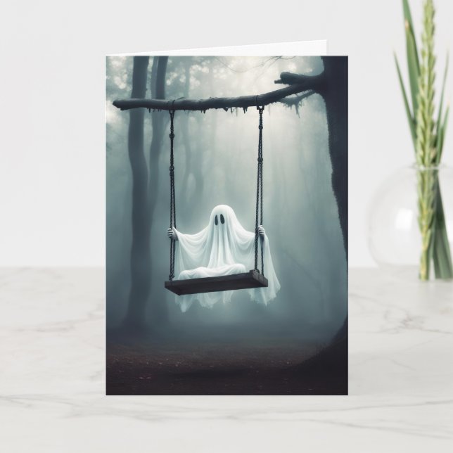 Cartão De Festividades Halloween Ghost Em Um Balanço (Frente)