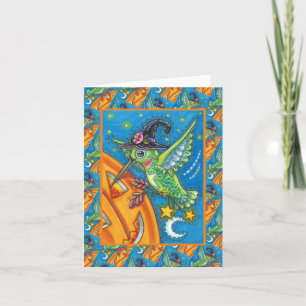 CARTÃO DE FESTIVIDADES HALLOWEEN HUMMINGBIRD E JACK O LANTERN WHIMSY