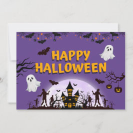 Cartão De Festividades Halloween Ilustrativo Roxo e Preto